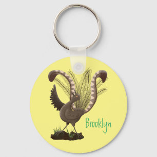 Cute happy superb lyrebird cartoon illustration key ring