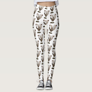 Cute happy superb lyrebird cartoon illustration leggings