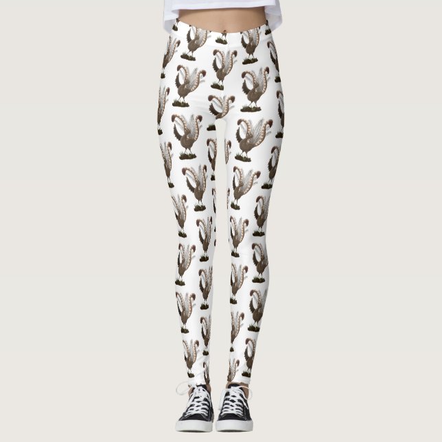 Cute happy superb lyrebird cartoon illustration leggings (Front)