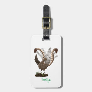 Cute happy superb lyrebird cartoon illustration  luggage tag