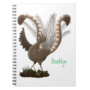 Cute happy superb lyrebird cartoon illustration notebook