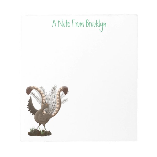 Cute happy superb lyrebird cartoon illustration  notepad (Front)