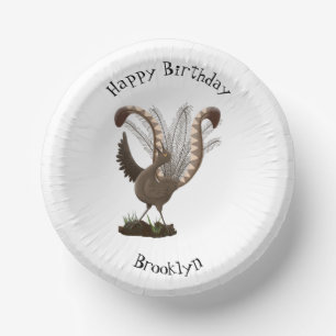 Cute happy superb lyrebird cartoon illustration  paper plate