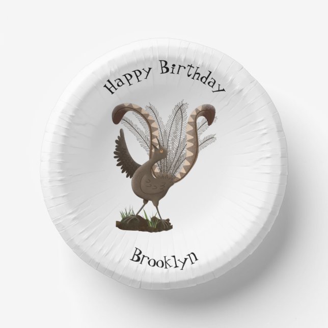 Cute happy superb lyrebird cartoon illustration  paper plate (Front)