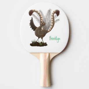 Cute happy superb lyrebird cartoon illustration ping pong paddle