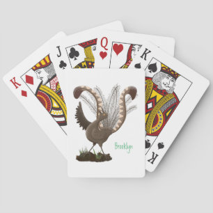 Cute happy superb lyrebird cartoon illustration playing cards