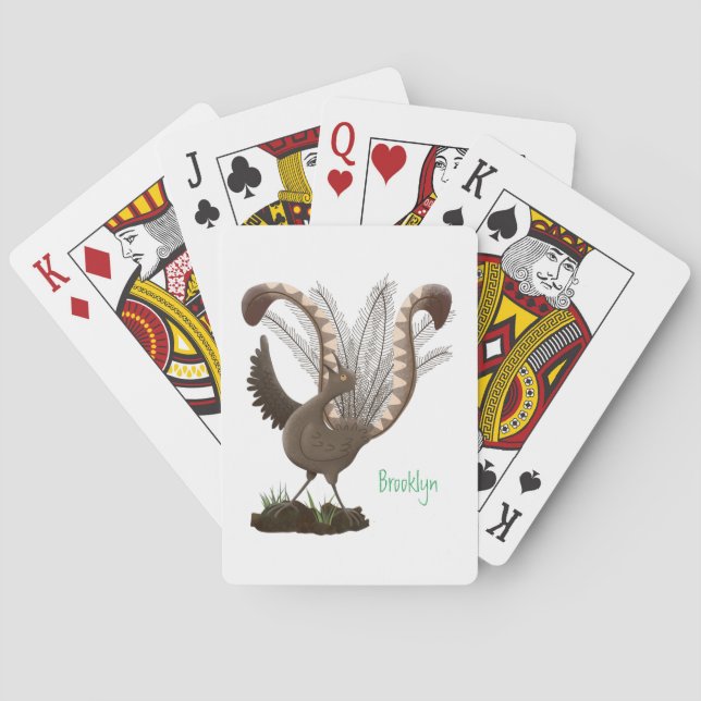 Cute happy superb lyrebird cartoon illustration playing cards (Back)