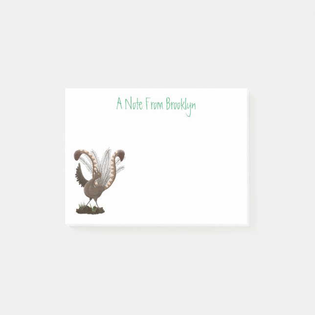 Cute happy superb lyrebird cartoon illustration post-it notes (Front)
