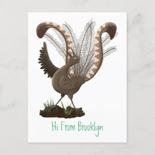 Cute happy superb lyrebird cartoon illustration  postcard