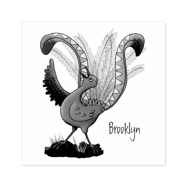 Cute happy superb lyrebird cartoon illustration  rubber stamp (Imprint)