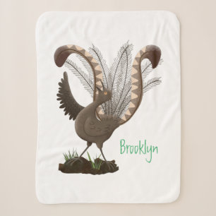 Cute happy superb lyrebird cartoon illustration sherpa blanket