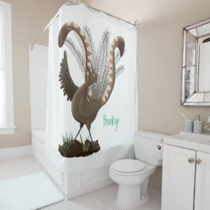Cute happy superb lyrebird cartoon illustration shower curtain