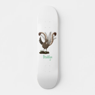 Cute happy superb lyrebird cartoon illustration skateboard