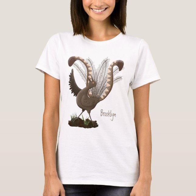 Cute happy superb lyrebird cartoon illustration T-Shirt (Front)