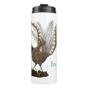 Cute happy superb lyrebird cartoon illustration thermal tumbler