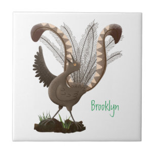 Cute happy superb lyrebird cartoon illustration tile