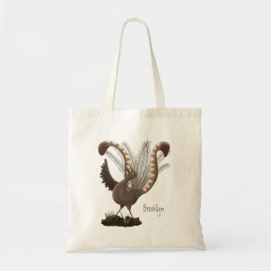 Cute happy superb lyrebird cartoon illustration tote bag