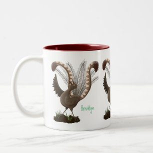 Cute happy superb lyrebird cartoon illustration  Two-Tone coffee mug