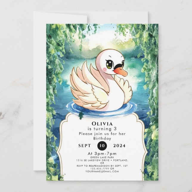Cute Happy Swan Birthday Invitation (Front)