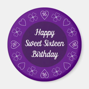 Cute Happy Sweet 16 Birthday Purple Festive Magnet