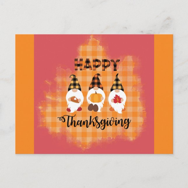Cute Happy Thanksgiving Gnomes Postcard (Front)