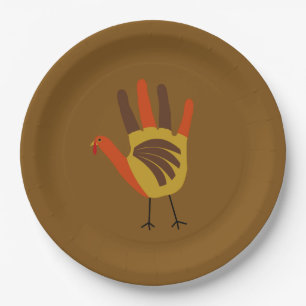 Cute Happy Thanksgiving Hand Print Turkey Gobble Paper Plate