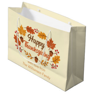Cute Happy Thanksgiving Leaf Wreath Customised Large Gift Bag
