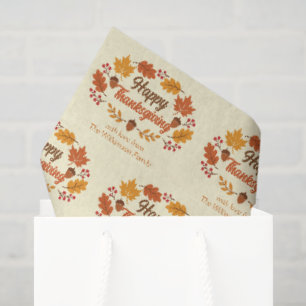 Cute Happy Thanksgiving Leaf Wreath Customised Tissue Paper