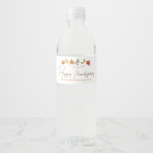 Cute Happy Thanksgiving Leaves Company Party Water Bottle Label