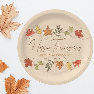 Cute Happy Thanksgiving Leaves Personalised Party Paper Plate
