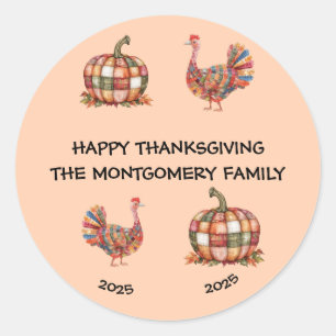 Cute Happy Thanksgiving Personalised Classic Round Sticker
