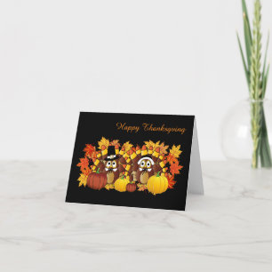 Cute Happy Thanksgiving Pilgrim Owls Holiday Card