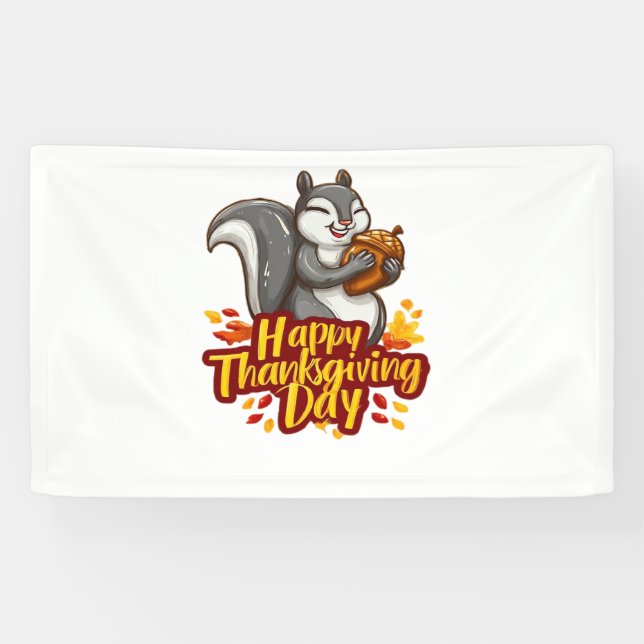 Cute Happy Thanksgiving Squirrel Classic T-Shirt Banner (Horizontal)