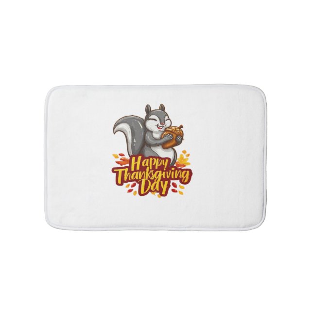 Cute Happy Thanksgiving Squirrel Classic T-Shirt Bath Mat (Front)