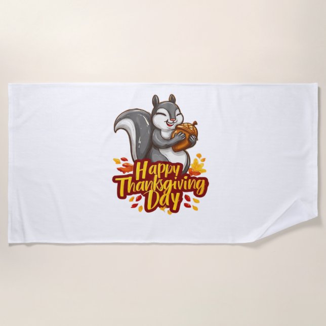 Cute Happy Thanksgiving Squirrel Classic T-Shirt Beach Towel (Front)