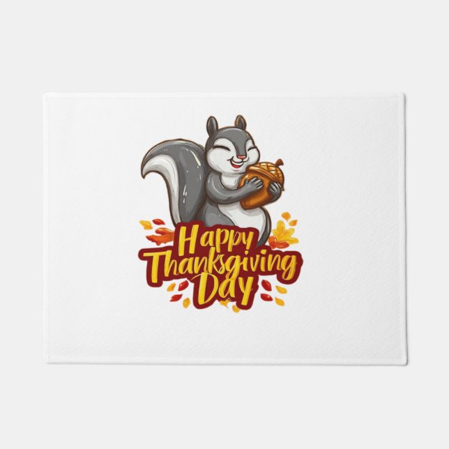 Cute Happy Thanksgiving Squirrel Classic T-Shirt Doormat (Front)