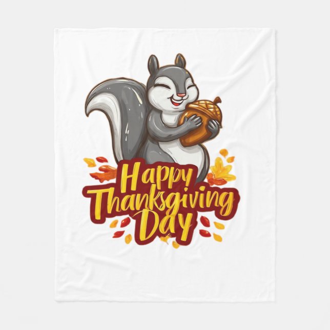 Cute Happy Thanksgiving Squirrel Classic T-Shirt Fleece Blanket (Front)