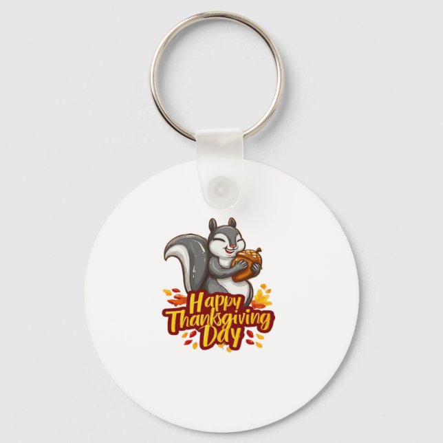 Cute Happy Thanksgiving Squirrel Classic T-Shirt Key Ring (Front)