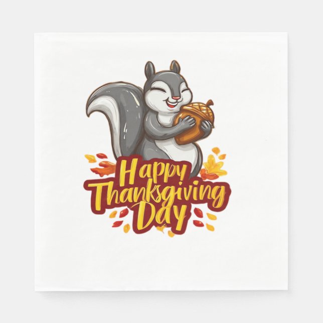 Cute Happy Thanksgiving Squirrel Classic T-Shirt Napkin (Front)