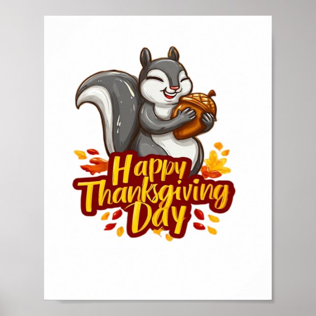 Cute Happy Thanksgiving Squirrel Classic T-Shirt Poster (Front)