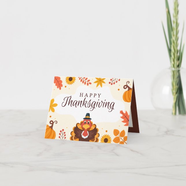 cute Happy Thanksgiving turkey add sentiment Holiday Card (Front)