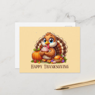 Cute Happy Thanksgiving turkey Holiday Postcard