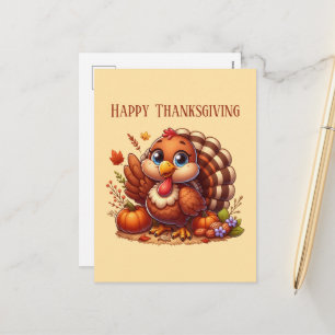 Cute Happy Thanksgiving turkey Holiday Postcard