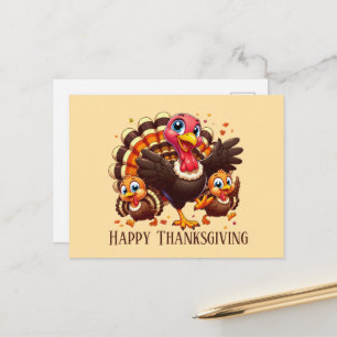 Cute Happy Thanksgiving turkey Holiday Postcard