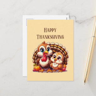 Cute Happy Thanksgiving turkey Holiday Postcard