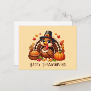 Cute Happy Thanksgiving turkey Holiday Postcard