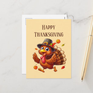 Cute Happy Thanksgiving turkey Holiday Postcard