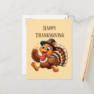 Cute Happy Thanksgiving turkey Holiday Postcard