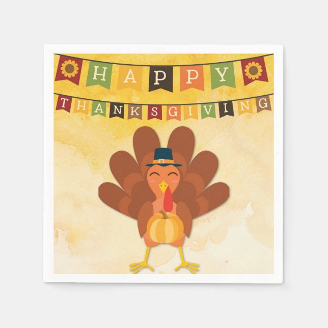 Cute Happy Thanksgiving Turkey Napkin (Front)