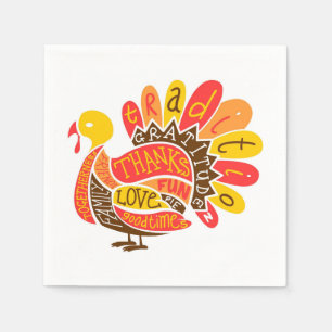 Cute Happy Thanksgiving Turkey Thanks Quotes Paper Napkin